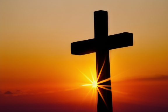 A cross against a vibrant sunset sky