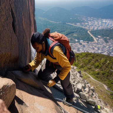 A person climbing a steep mountain